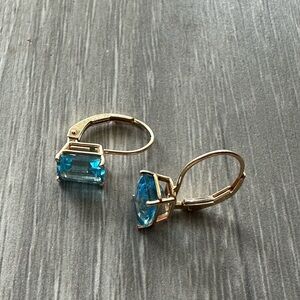 14K Yellow Gold Lever Back Earrings With Blue Topaz